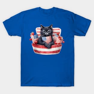 Patriotic Black Cat, 4th of July Design T-Shirt